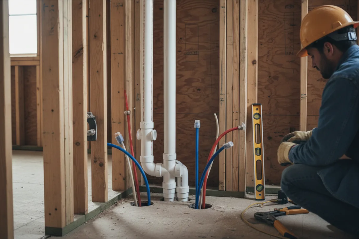 Drain and supply rough-in during Sump Pump Repair in Meredith
