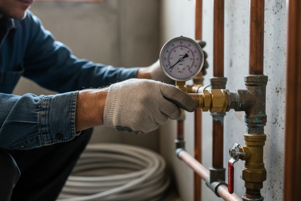 Pressure testing a repaired line during Water Line Repair in Meredith